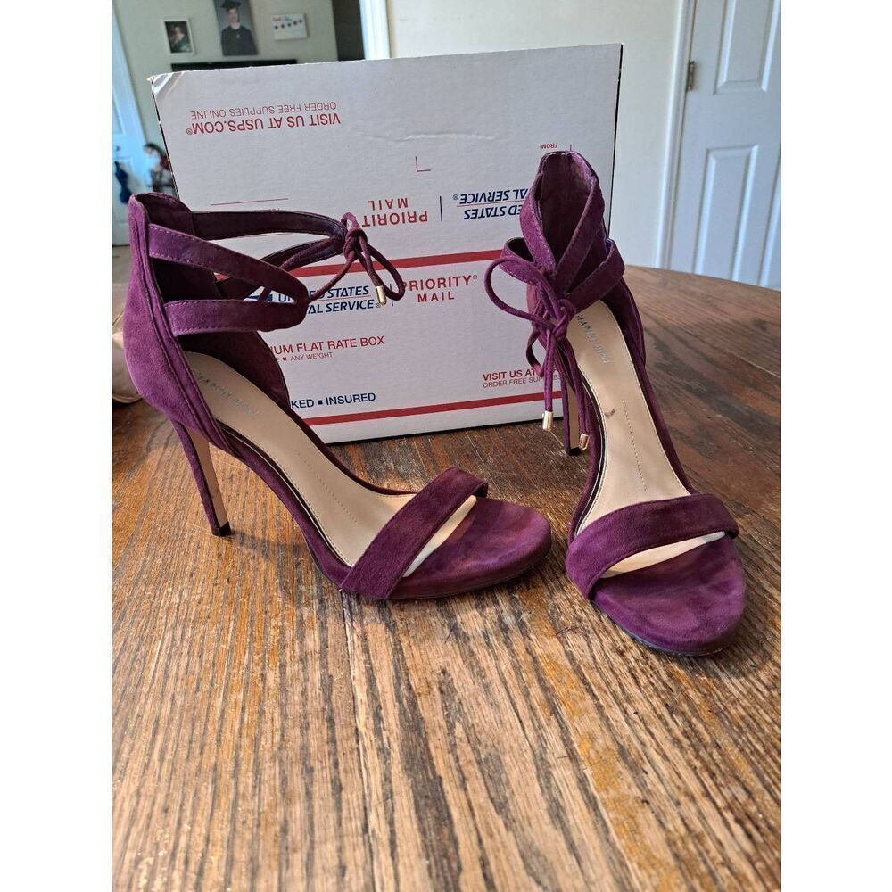 9M Gianni Bini Purple Lace Ankle Open Toe High Heel Pump Stiletto Dress Shoes
